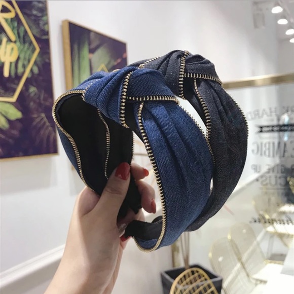 NWT Denim headbands with gold zipper 2color choice - Picture 5 of 10